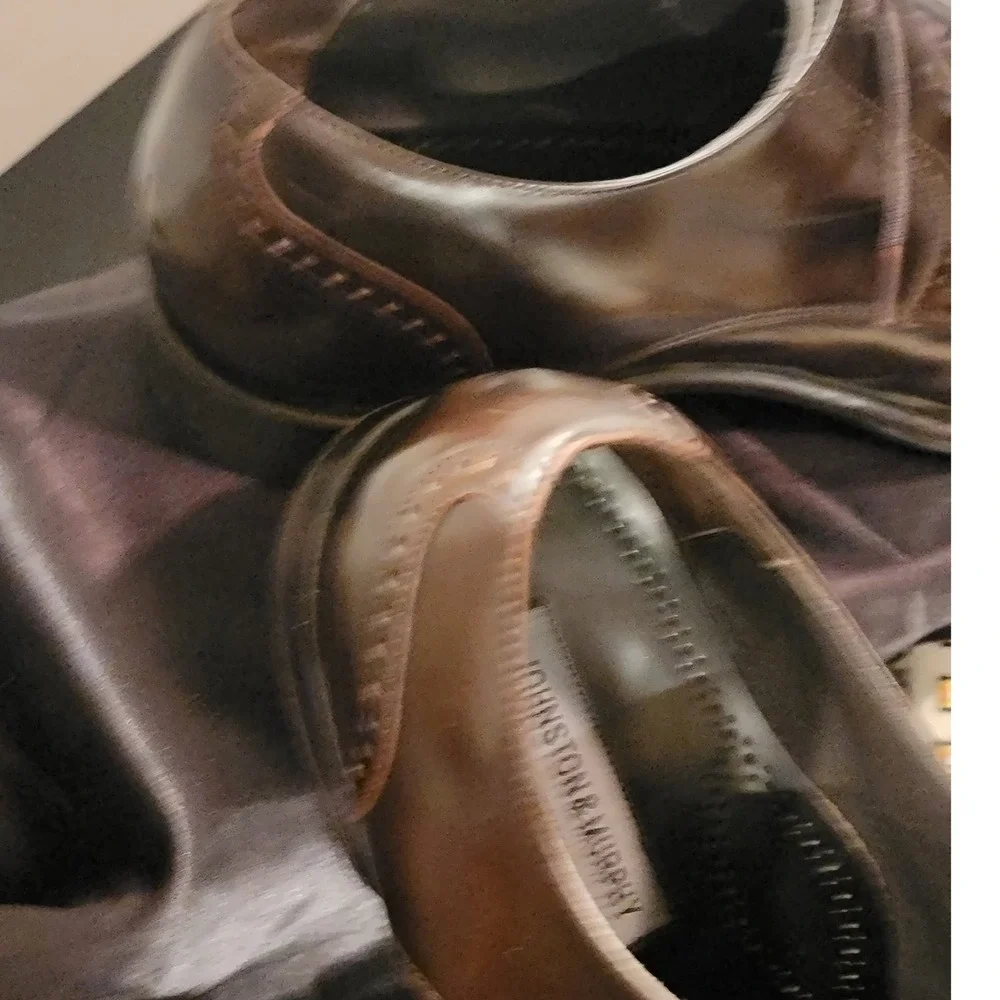 Johnston & Murphy Mens 10.5‎ W Brown Leather Cap Toe Shoes Trampoline Comfort